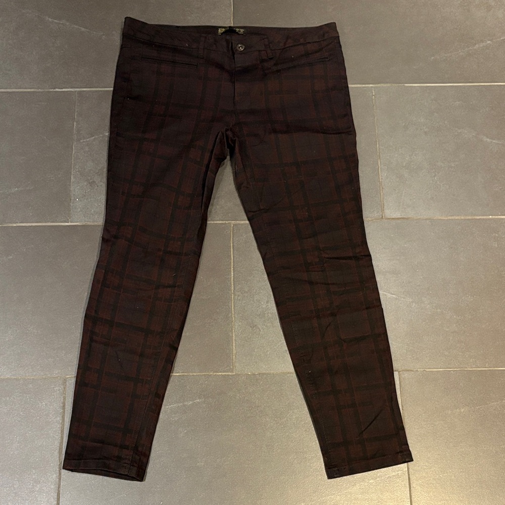 Zara Plaid Burgundy Ankle Pants